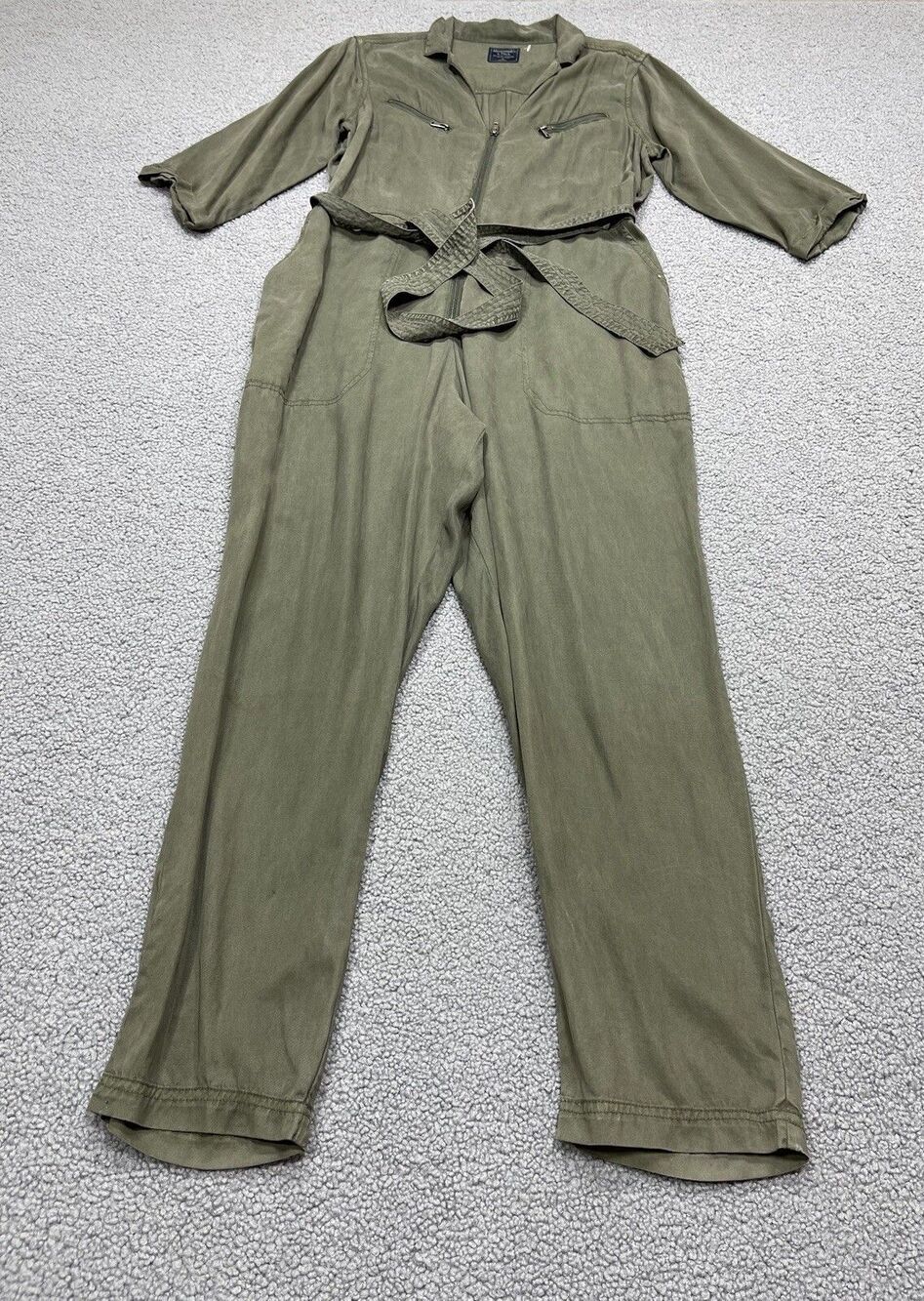 Abercrombie & Fitch Women Jumpsuit Green Zip Up Boho Preppy Retro Size XL New